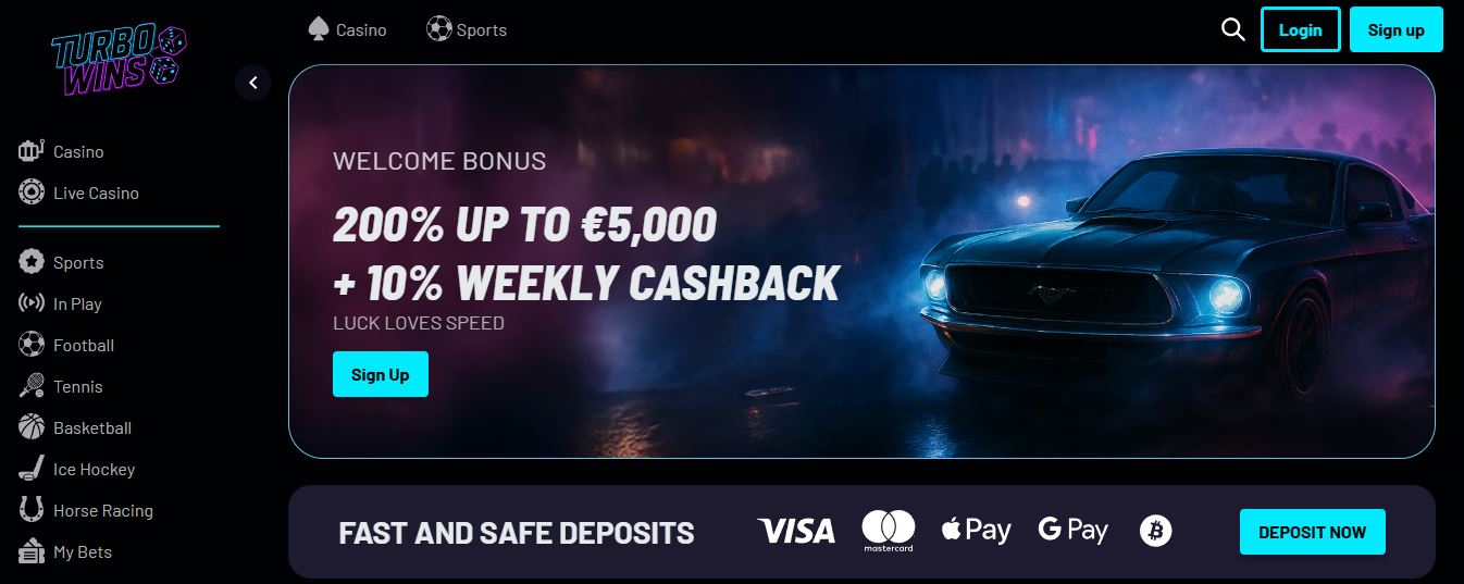 Få 200% välkomstbonus upp till €5000 hos Turbo Wins